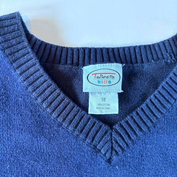 Talbots Kids Sweater Vest Boys Size 10 Navy Blue Argyle N Neck Preppy - Picture 3 of 4